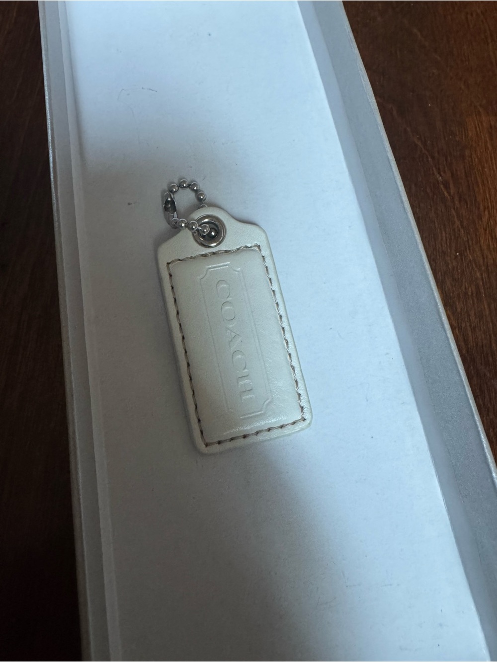 Vintage Coach Patent Leather White One Sided Hang Tag Key Fob